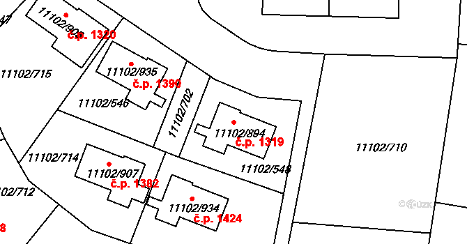 Severní Předměstí 1319, Plzeň na parcele st. 11102/894 v KÚ Plzeň, Katastrální mapa