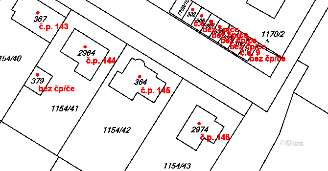 Bohdalice 145, Bohdalice-Pavlovice na parcele st. 364 v KÚ Bohdalice, Katastrální mapa