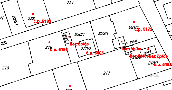 Třebovice 5596, Ostrava na parcele st. 222/2 v KÚ Třebovice ve Slezsku, Katastrální mapa
