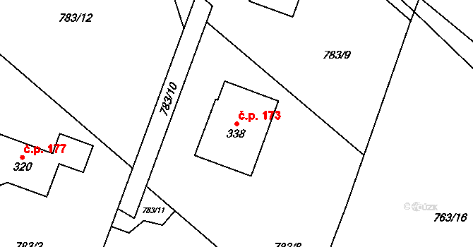 Dlouhá Ves 173, Rychnov nad Kněžnou na parcele st. 338 v KÚ Dlouhá Ves u Rychnova nad Kněžnou, Katastrální mapa