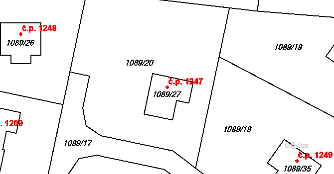 Lyžbice 1247, Třinec na parcele st. 1089/27 v KÚ Lyžbice, Katastrální mapa