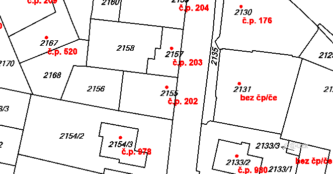 Jemnice 202 na parcele st. 2155 v KÚ Jemnice, Katastrální mapa