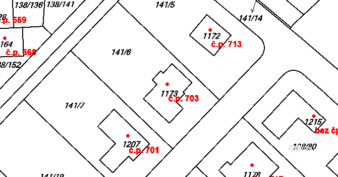 Radošovice 703, Říčany na parcele st. 1173 v KÚ Říčany-Radošovice, Katastrální mapa