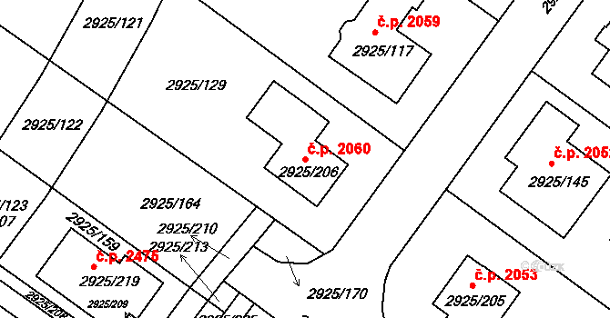 Pelhřimov 2060 na parcele st. 2925/206 v KÚ Pelhřimov, Katastrální mapa