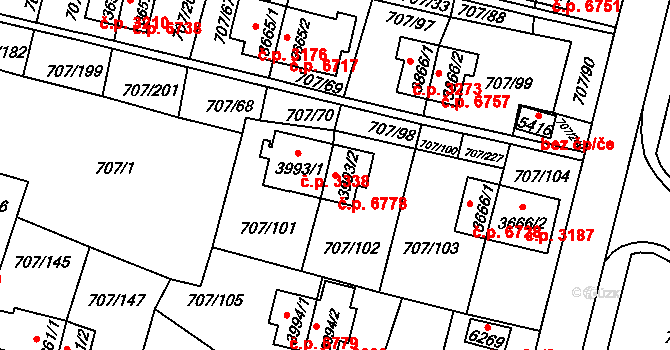 Zlín 6778 na parcele st. 3993/2 v KÚ Zlín, Katastrální mapa