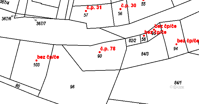 Bílenice 78, Žihobce na parcele st. 90 v KÚ Bílenice, Katastrální mapa