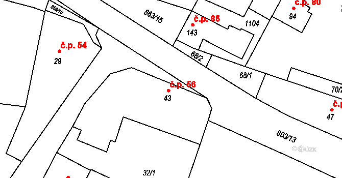 Svrčovec 56, Dolany na parcele st. 43 v KÚ Svrčovec, Katastrální mapa