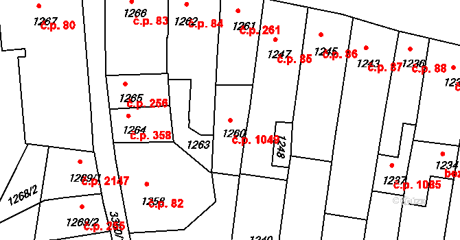 Benešov 1049 na parcele st. 1260 v KÚ Benešov u Prahy, Katastrální mapa