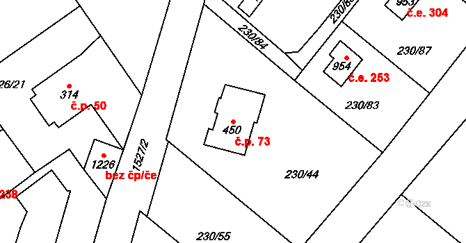 Zlenice 73, Lštění na parcele st. 450 v KÚ Lštění, Katastrální mapa