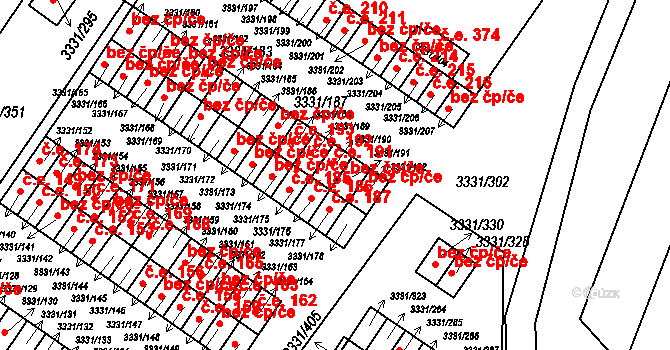 Dubňany 191 na parcele st. 3331/190 v KÚ Dubňany, Katastrální mapa