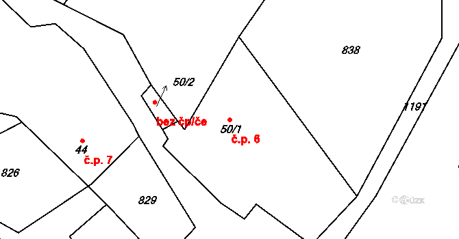 Včelákova Lhota 6, Sedlec-Prčice na parcele st. 50/1 v KÚ Vrchotice, Katastrální mapa