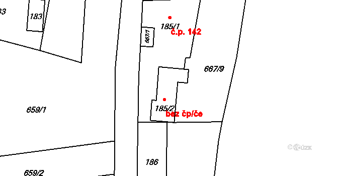 Prysk 39764656 na parcele st. 185/2 v KÚ Horní Prysk, Katastrální mapa