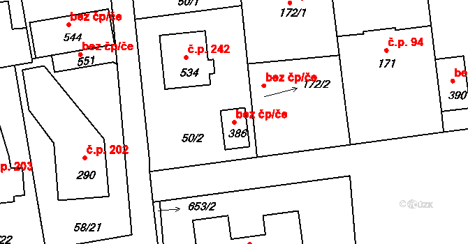 Roudná 42911656 na parcele st. 386 v KÚ Roudná nad Lužnicí, Katastrální mapa