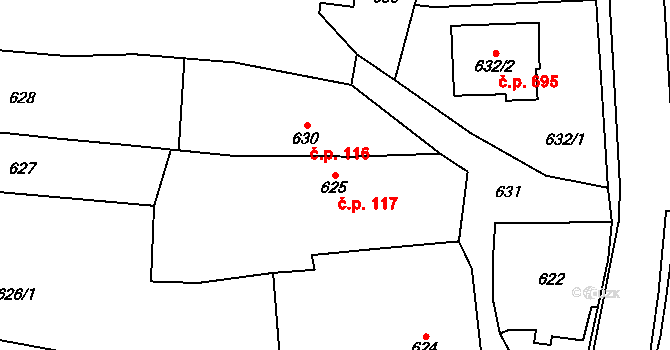 Štěpánkovice 117 na parcele st. 625 v KÚ Štěpánkovice, Katastrální mapa