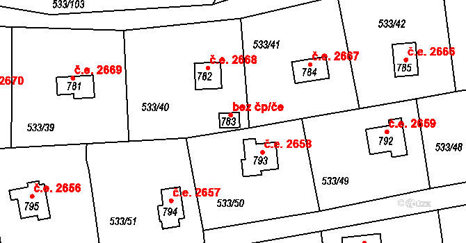 Kamenice 46116656 na parcele st. 783 v KÚ Těptín, Katastrální mapa
