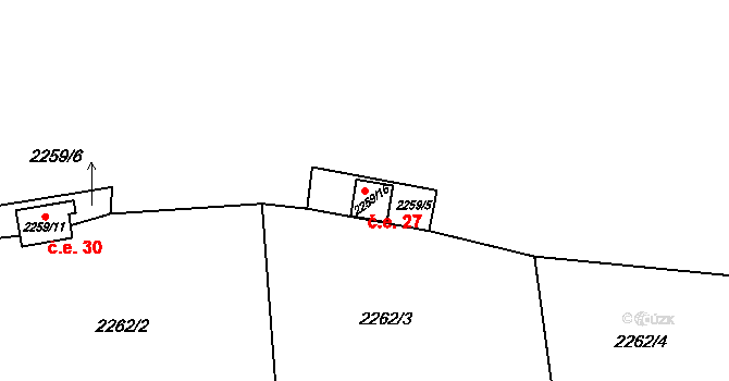 Kožichovice 27 na parcele st. 2259/16 v KÚ Kožichovice, Katastrální mapa