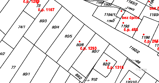 Hluk 1293 na parcele st. 80/6 v KÚ Hluk, Katastrální mapa