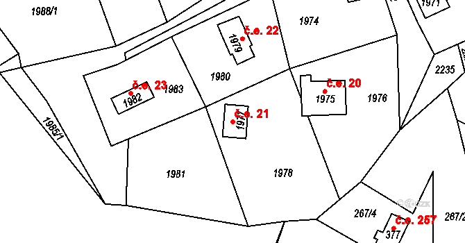 Buchlovice 21 na parcele st. 1977 v KÚ Buchlovice, Katastrální mapa