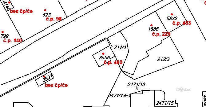 Dolní Předměstí 460, Trutnov na parcele st. 3506 v KÚ Trutnov, Katastrální mapa