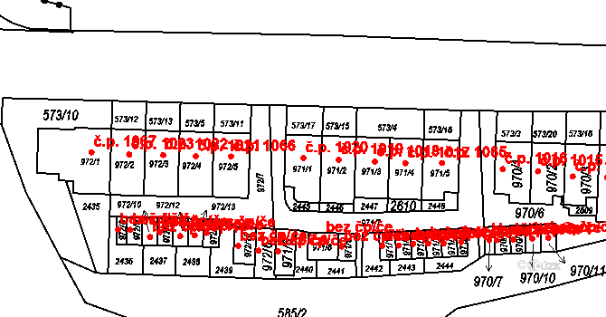 Borovina 1020, Třebíč na parcele st. 971/1 v KÚ Třebíč, Katastrální mapa