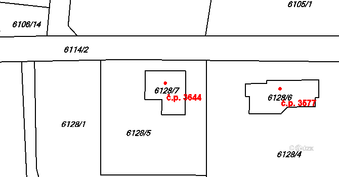 Frýdek 3644, Frýdek-Místek na parcele st. 6128/7 v KÚ Frýdek, Katastrální mapa