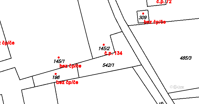 Prosetín 134 na parcele st. 145/2 v KÚ Prosetín u Hlinska, Katastrální mapa