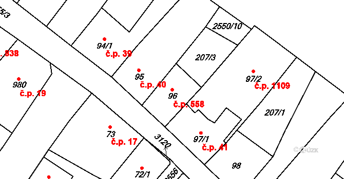 Hlinsko 558 na parcele st. 96 v KÚ Hlinsko v Čechách, Katastrální mapa