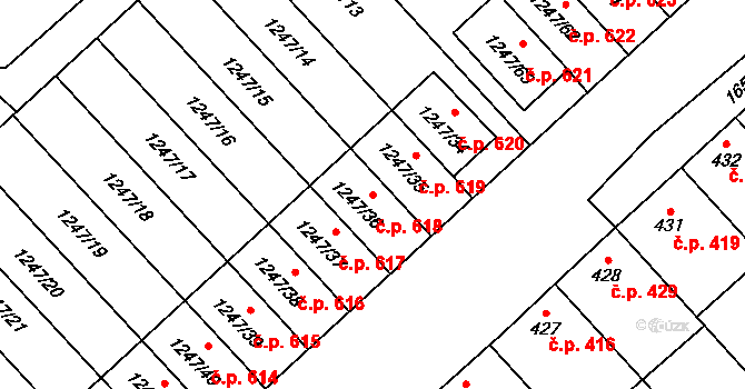 Drnovice 618 na parcele st. 1247/36 v KÚ Drnovice u Vyškova, Katastrální mapa