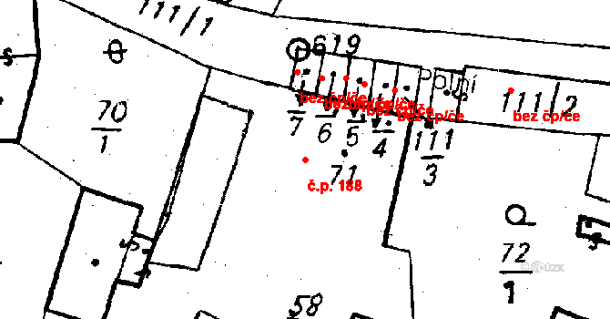 Město Touškov 188 na parcele st. 71 v KÚ Město Touškov, Katastrální mapa