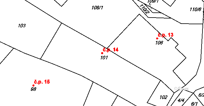 Sychotín 14, Kunštát na parcele st. 101 v KÚ Sychotín, Katastrální mapa