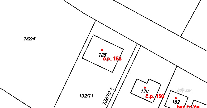 Vlkov 153 na parcele st. 185 v KÚ Vlkov u Jaroměře, Katastrální mapa