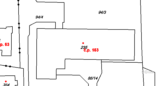 Horní Kamenice 183, Česká Kamenice na parcele st. 235 v KÚ Horní Kamenice, Katastrální mapa