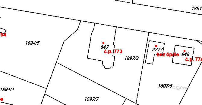 Humpolec 773 na parcele st. 847 v KÚ Humpolec, Katastrální mapa