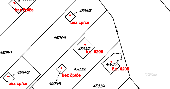 Znojmo 6209 na parcele st. 4503/8 v KÚ Znojmo-město, Katastrální mapa