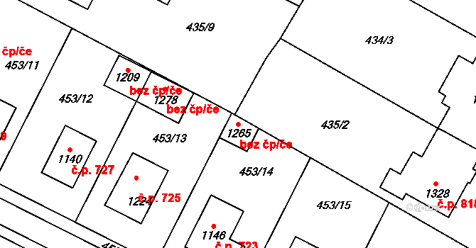 Vranovice 89302656 na parcele st. 1265 v KÚ Vranovice nad Svratkou, Katastrální mapa