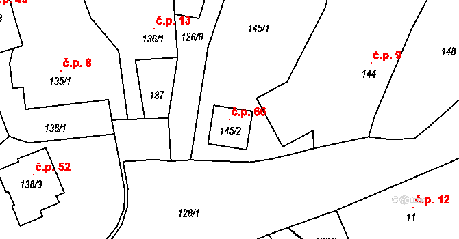 Hřibsko 66, Stěžery na parcele st. 145/2 v KÚ Hřibsko, Katastrální mapa