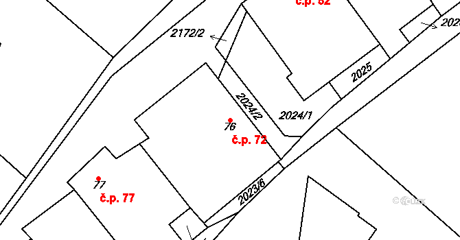 Žižkovo Pole 72 na parcele st. 76 v KÚ Žižkovo Pole, Katastrální mapa