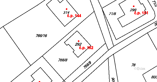 Dlouhá Ves 152, Rychnov nad Kněžnou na parcele st. 292 v KÚ Dlouhá Ves u Rychnova nad Kněžnou, Katastrální mapa