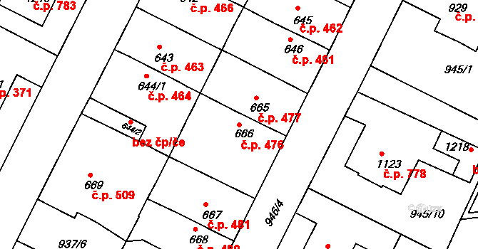 Vamberk 476 na parcele st. 666 v KÚ Vamberk, Katastrální mapa