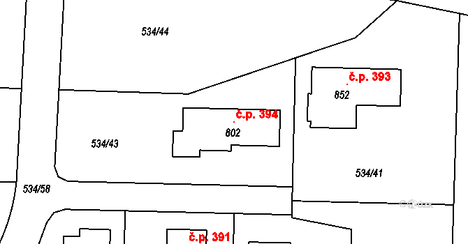 Horoušánky 394, Horoušany na parcele st. 802 v KÚ Horoušany, Katastrální mapa