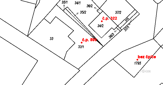 Lednice 599 na parcele st. 32/1 v KÚ Lednice na Moravě, Katastrální mapa