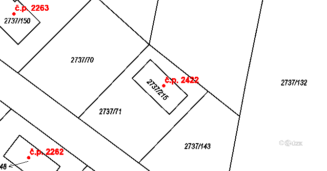 Benešov 2422 na parcele st. 2737/215 v KÚ Benešov u Prahy, Katastrální mapa