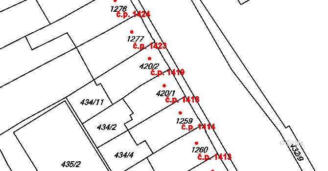 Kroměříž 1418 na parcele st. 420/1 v KÚ Kroměříž, Katastrální mapa