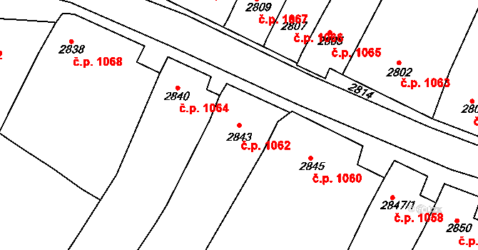 Rakšice 1062, Moravský Krumlov na parcele st. 2843 v KÚ Moravský Krumlov, Katastrální mapa