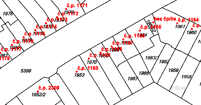 Znojmo 1168 na parcele st. 1969 v KÚ Znojmo-město, Katastrální mapa