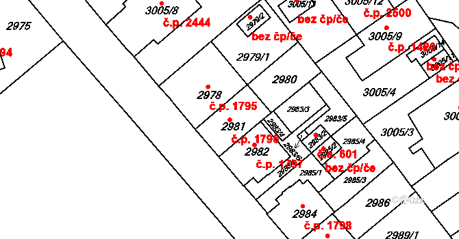 Znojmo 1796 na parcele st. 2981 v KÚ Znojmo-město, Katastrální mapa