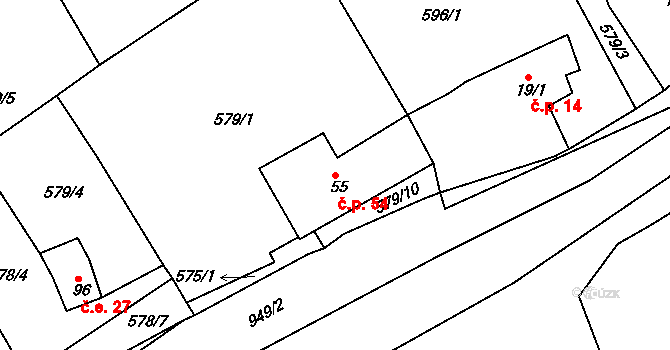 Teplička 54 na parcele st. 55 v KÚ Teplička, Katastrální mapa