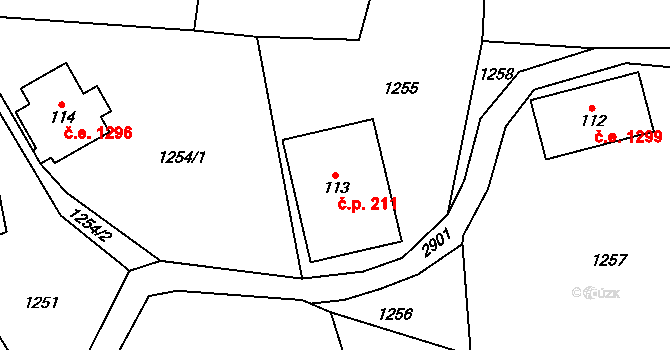 Kořenov 211 na parcele st. 113 v KÚ Polubný, Katastrální mapa