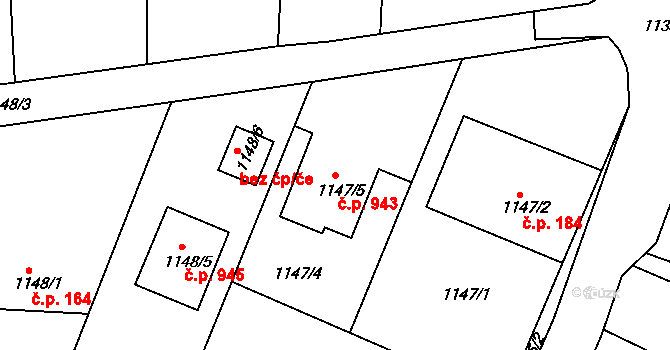Lyžbice 943, Třinec na parcele st. 1147/5 v KÚ Lyžbice, Katastrální mapa