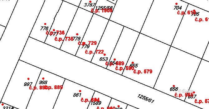 Dobříš 589 na parcele st. 653 v KÚ Dobříš, Katastrální mapa